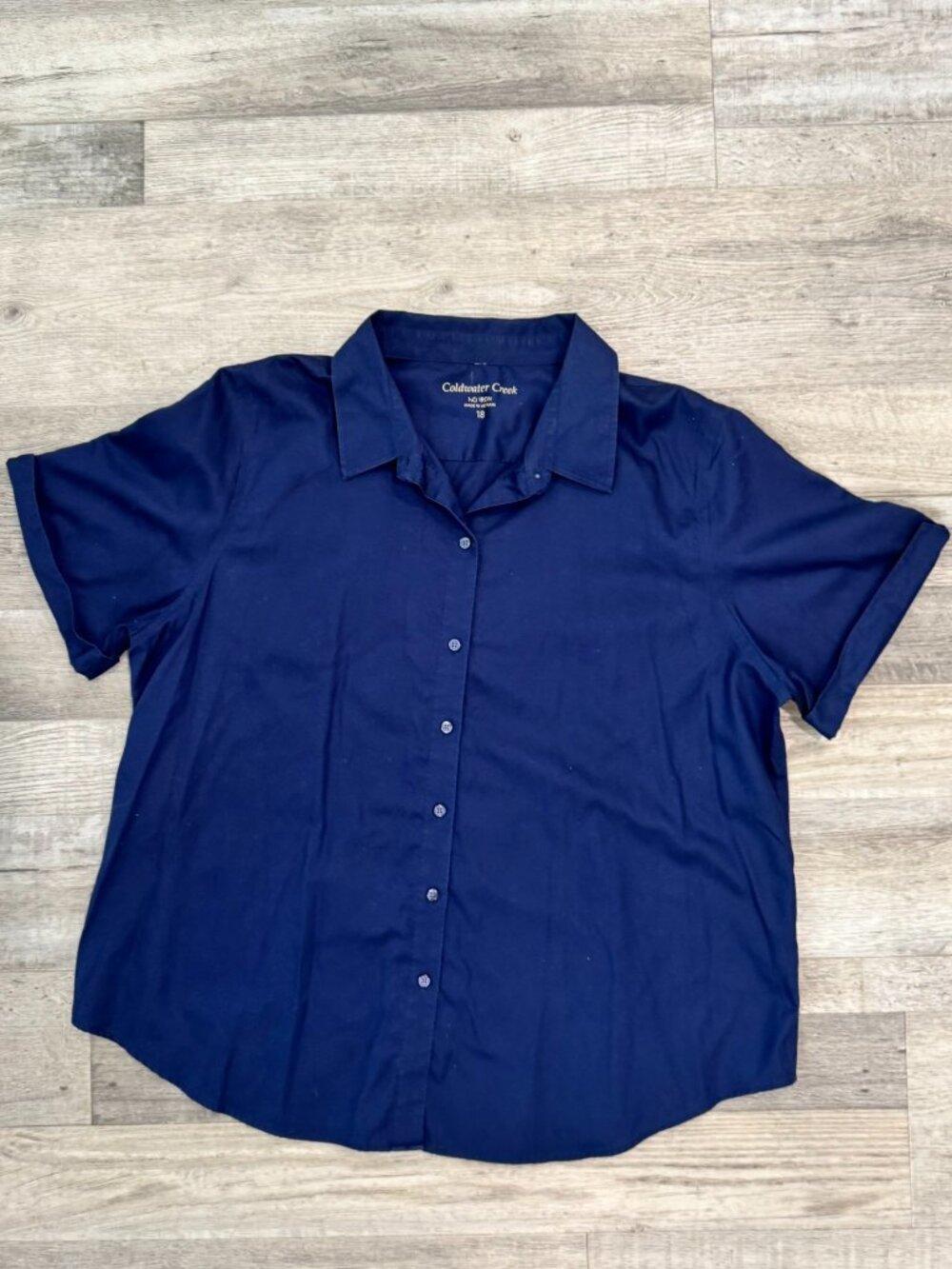 Coldwater Creek Navy No Iron Short Sleeve Button Front Women's Top Size 18 N27